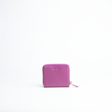 Portafoglio mini in pelle martellata colore orchidea artigianale Aut Aut Studio – vista frontale
