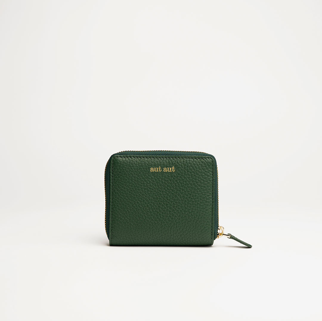 Mini portafoglio donna in pelle martellata verde bosco logo dorato MILANO #455 - AUT AUT