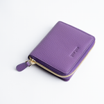 Portafoglio mini in pelle martellata colore viola artigianale Aut Aut Studio – vista dall'alto