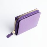 Portafoglio mini in pelle martellata colore viola artigianale Aut Aut Studio – dettaglio zip