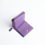 Portafoglio mini in pelle martellata colore viola artigianale Aut Aut Studio – vista interna