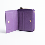 Portafoglio mini in pelle martellata colore viola artigianale Aut Aut Studio – vista interna