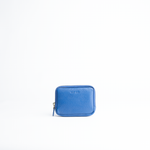 Portafoglio mini purse in pelle martellata colore blu elettrico artigianale Aut Aut Studio – vista frontale