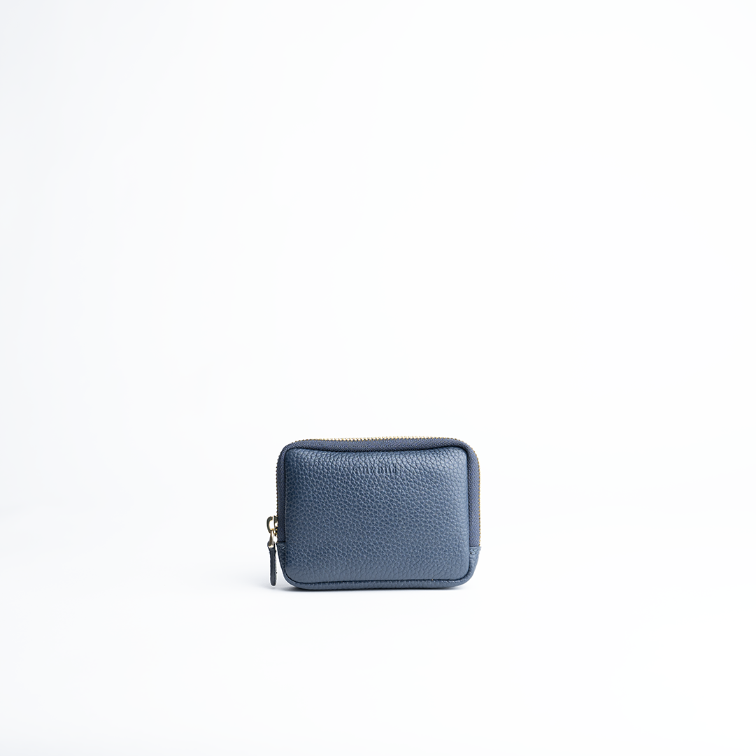 Portafoglio mini purse in pelle martellata colore blu Navy artigianale Aut Aut Studio – vista frontale