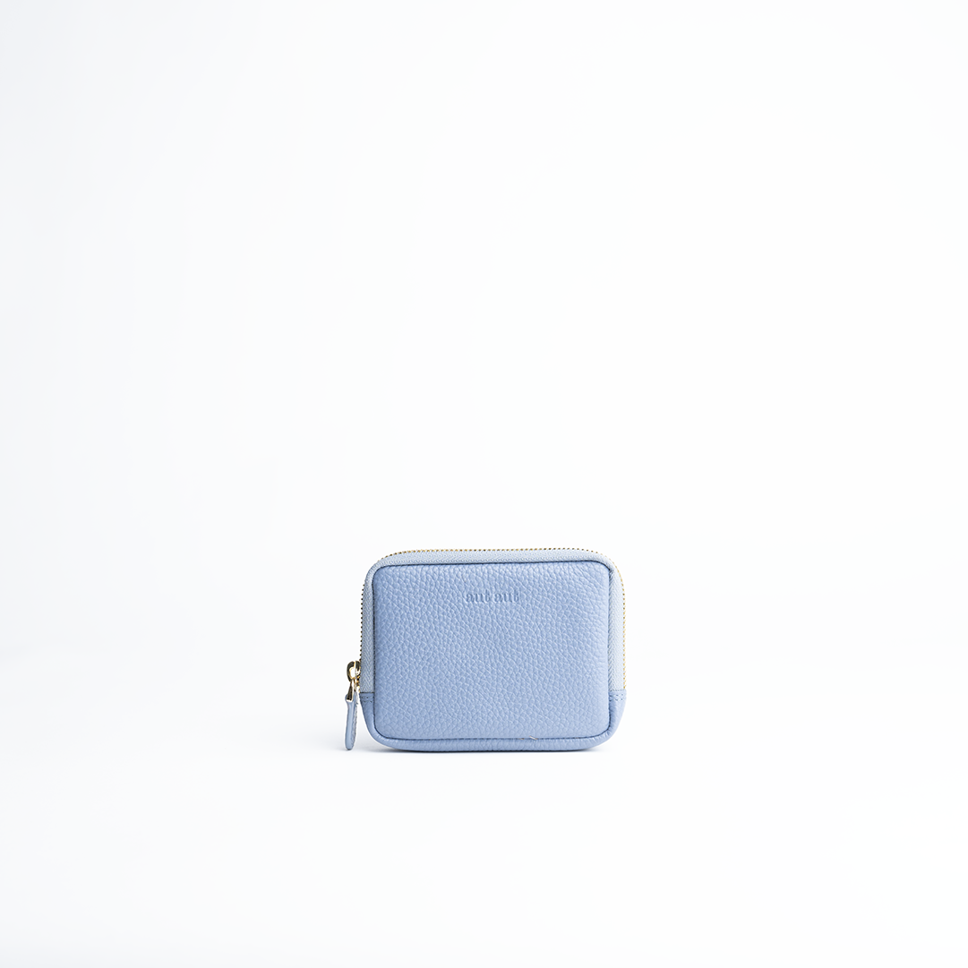 Portafoglio mini purse in pelle martellata colore glicine artigianale Aut Aut Studio – vista frontale