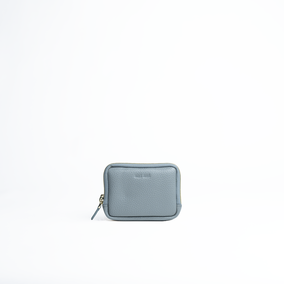 Portafoglio mini purse in pelle martellata colore grigio artigianale Aut Aut Studio – vista frontale