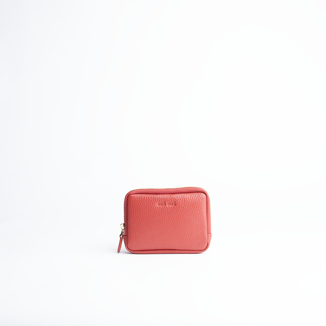 Portafoglio mini purse in pelle martellata colore rosso artigianale Aut Aut Studio – vista frontale