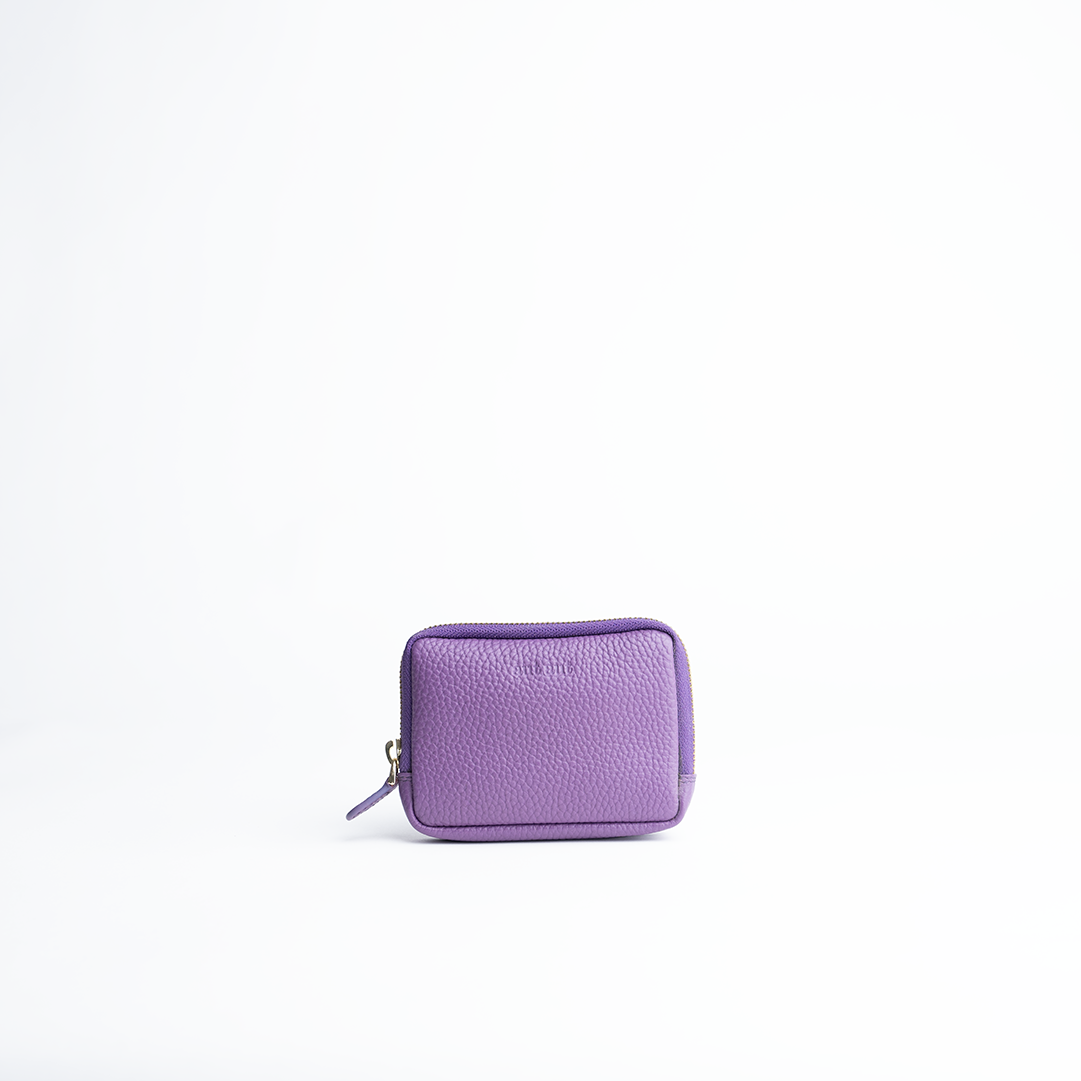 Portafoglio mini purse in pelle martellata colore viola artigianale Aut Aut Studio – vista frontale