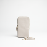 Porta smartphone documenti in pelle martellata colore avorio artigianale Aut Aut Studio – vista frontale 