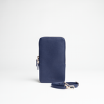Porta smartphone documenti in pelle martellata colore blu Navy artigianale Aut Aut Studio – vista frontale 