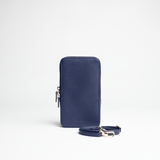 Porta smartphone documenti in pelle martellata colore blu Navy artigianale Aut Aut Studio – vista frontale 