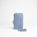 Porta smartphone documenti in pelle martellata colore glicine artigianale Aut Aut Studio – vista frontale 