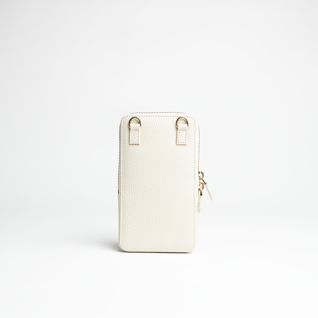 Porta smartphone documenti in pelle martellata colore iceberg artigianale Aut Aut Studio – vista retro