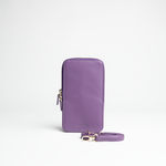 Porta smartphone documenti in pelle martellata colore viola artigianale Aut Aut Studio – vista frontale 