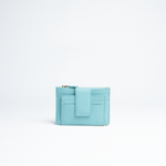 Porta carte mini in pelle martellata colore acqua artigianale Aut Aut Studio – vista frontale