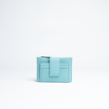 Porta carte mini in pelle martellata colore acqua artigianale Aut Aut Studio – vista frontale