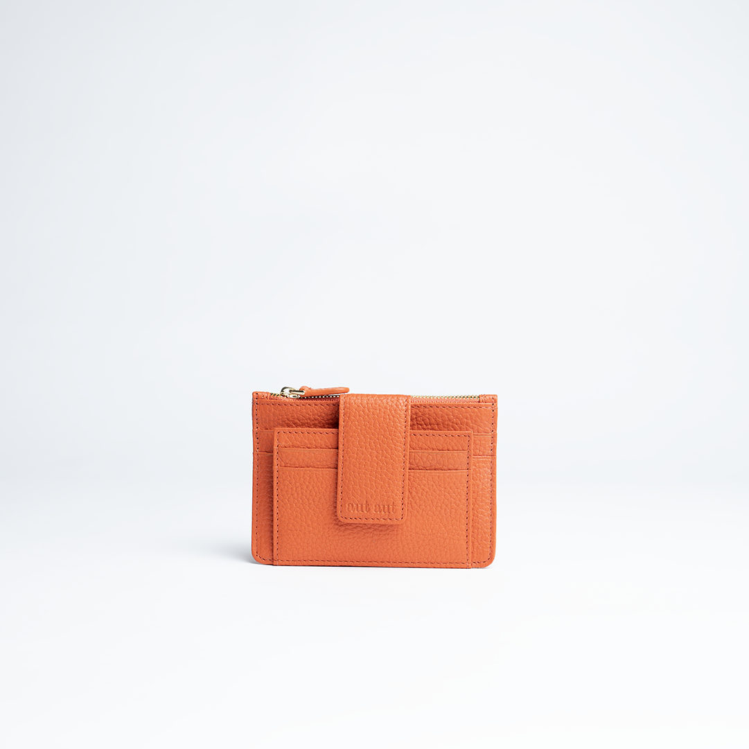 Porta carte mini in pelle martellata colore arancio artigianale Aut Aut Studio – vista frontale