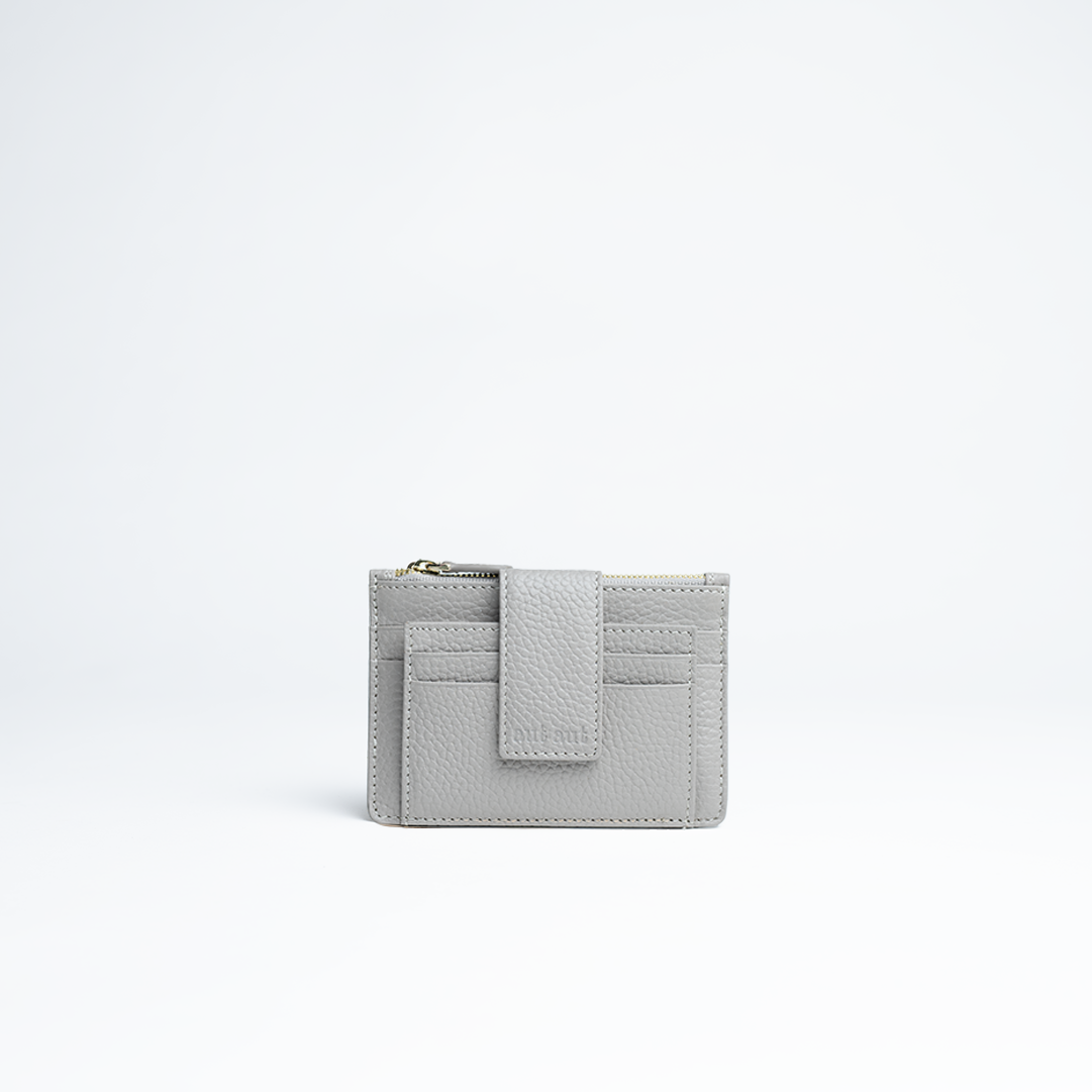 Porta carte mini in pelle martellata colore avorio artigianale Aut Aut Studio – vista frontale