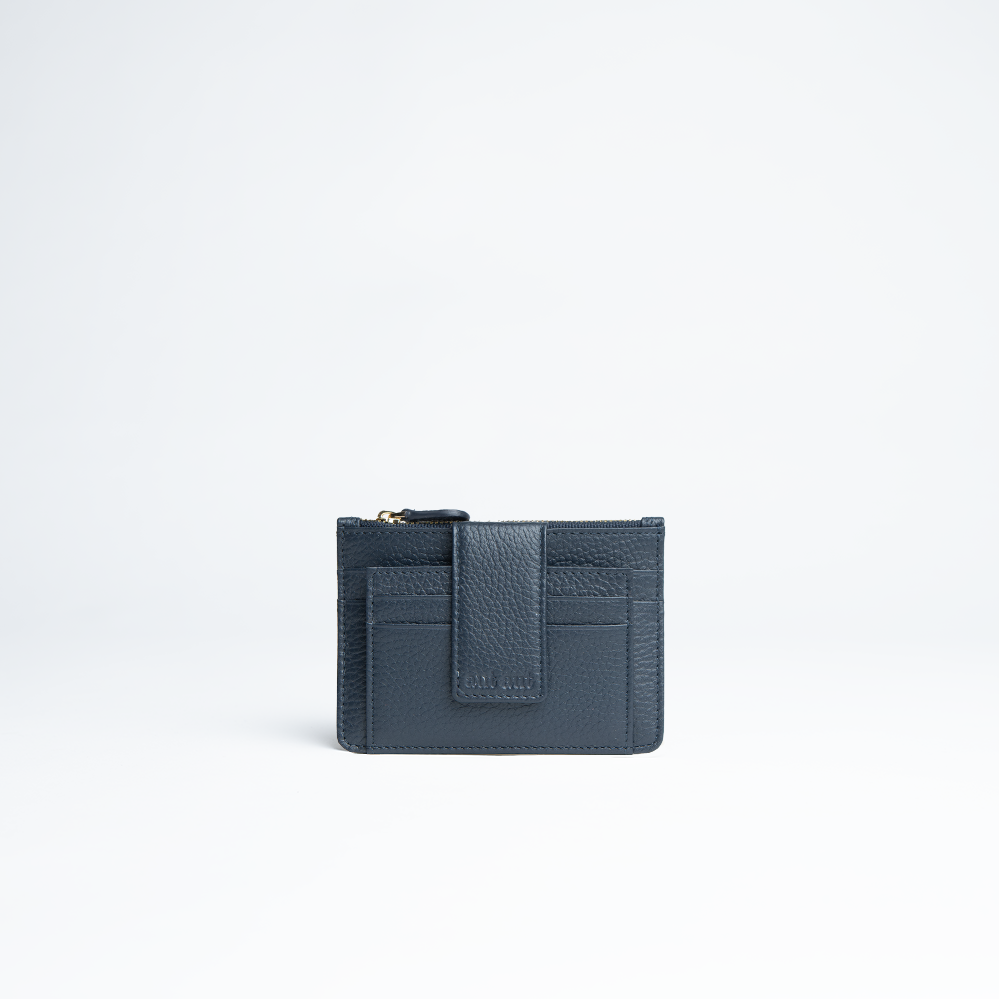 Porta carte mini in pelle martellata colore blu Navy artigianale Aut Aut Studio – vista frontale