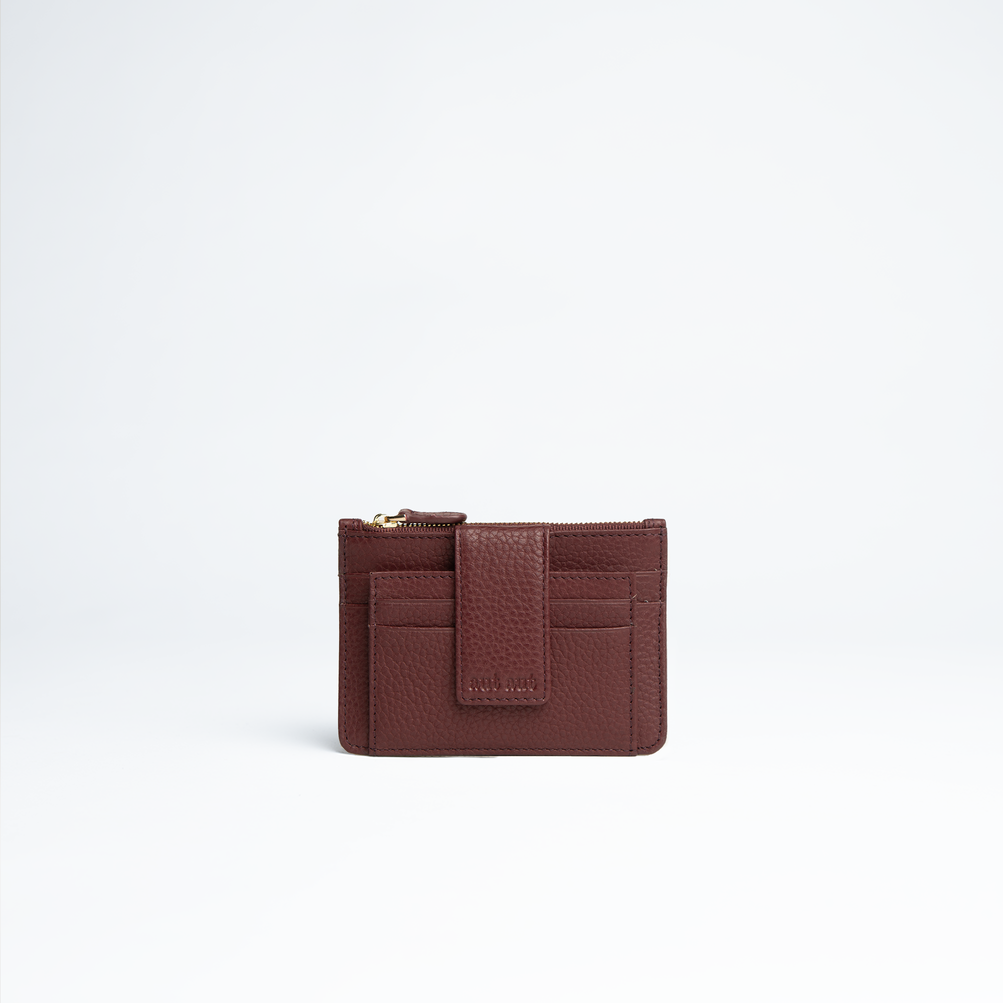 Porta carte mini in pelle martellata colore burgundy artigianale Aut Aut Studio – vista frontale