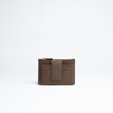 Porta carte mini in pelle martellata colore cioccolato artigianale Aut Aut Studio – vista frontale