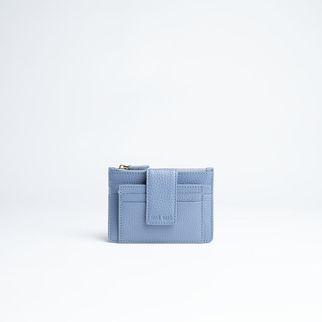 Porta carte mini in pelle martellata colore glicine artigianale Aut Aut Studio – vista frontale