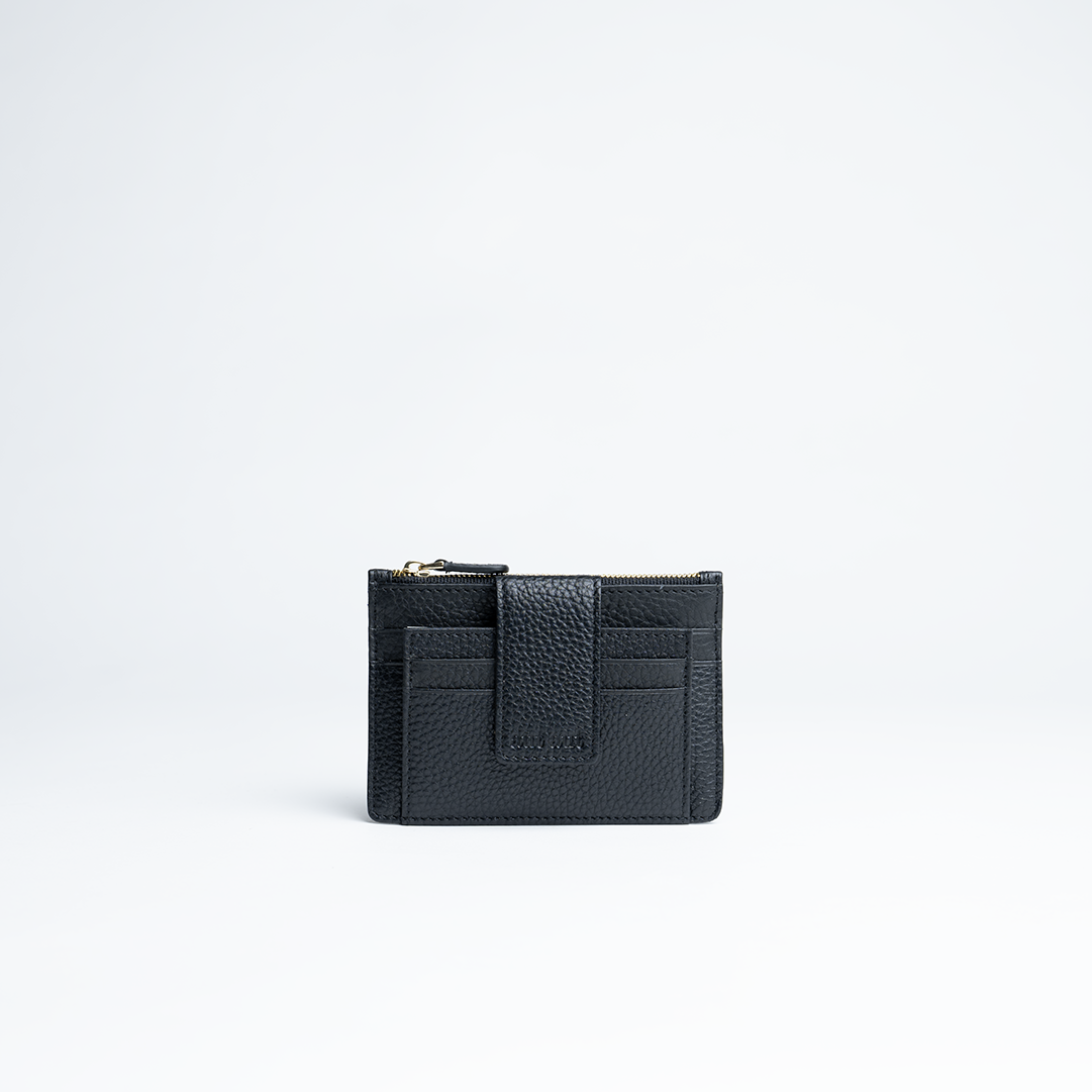 Porta carte mini in pelle martellata colore nero artigianale Aut Aut Studio – vista frontale