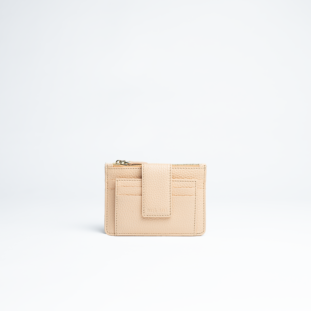 Porta carte mini in pelle martellata colore pesca artigianale Aut Aut Studio – vista frontale