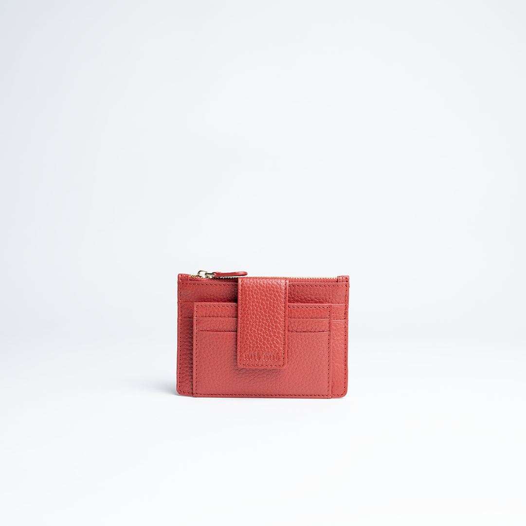 Porta carte mini in pelle martellata colore rosso artigianale Aut Aut Studio – vista frontale