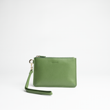 Mini busta clutch in pelle martellata colore verde salvia artigianale Aut Aut Studio – vista frontale