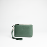 Mini busta clutch in pelle martellata colore verde bosco artigianale Aut Aut Studio – vista frontale