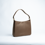 Borsa maxi in pelle martellata colore marrone cioccolato artigianale Aut Aut Studio – vista frontale