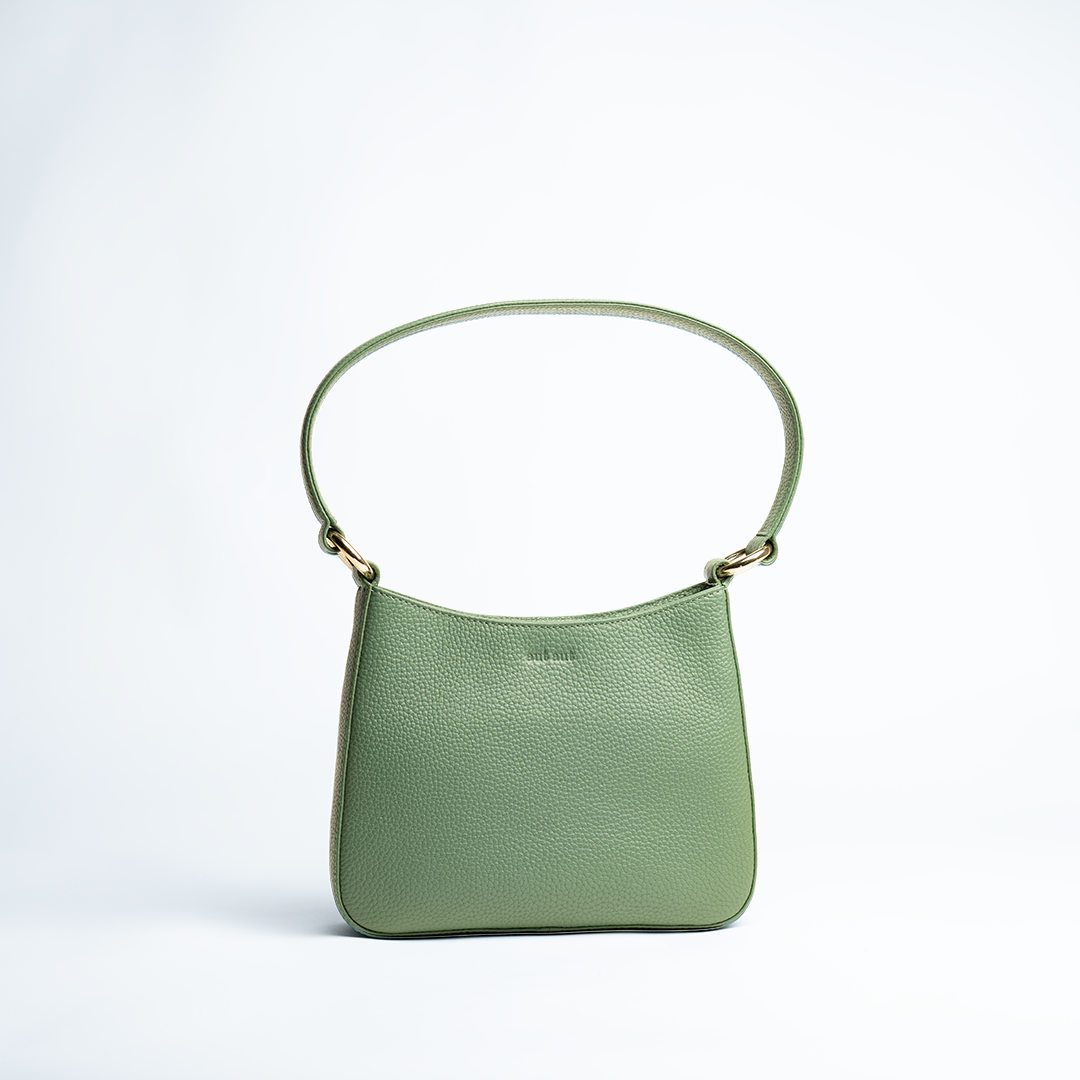 Borsa midi in pelle martellata colore verde salvia artigianale Aut Aut Studio – vista frontale