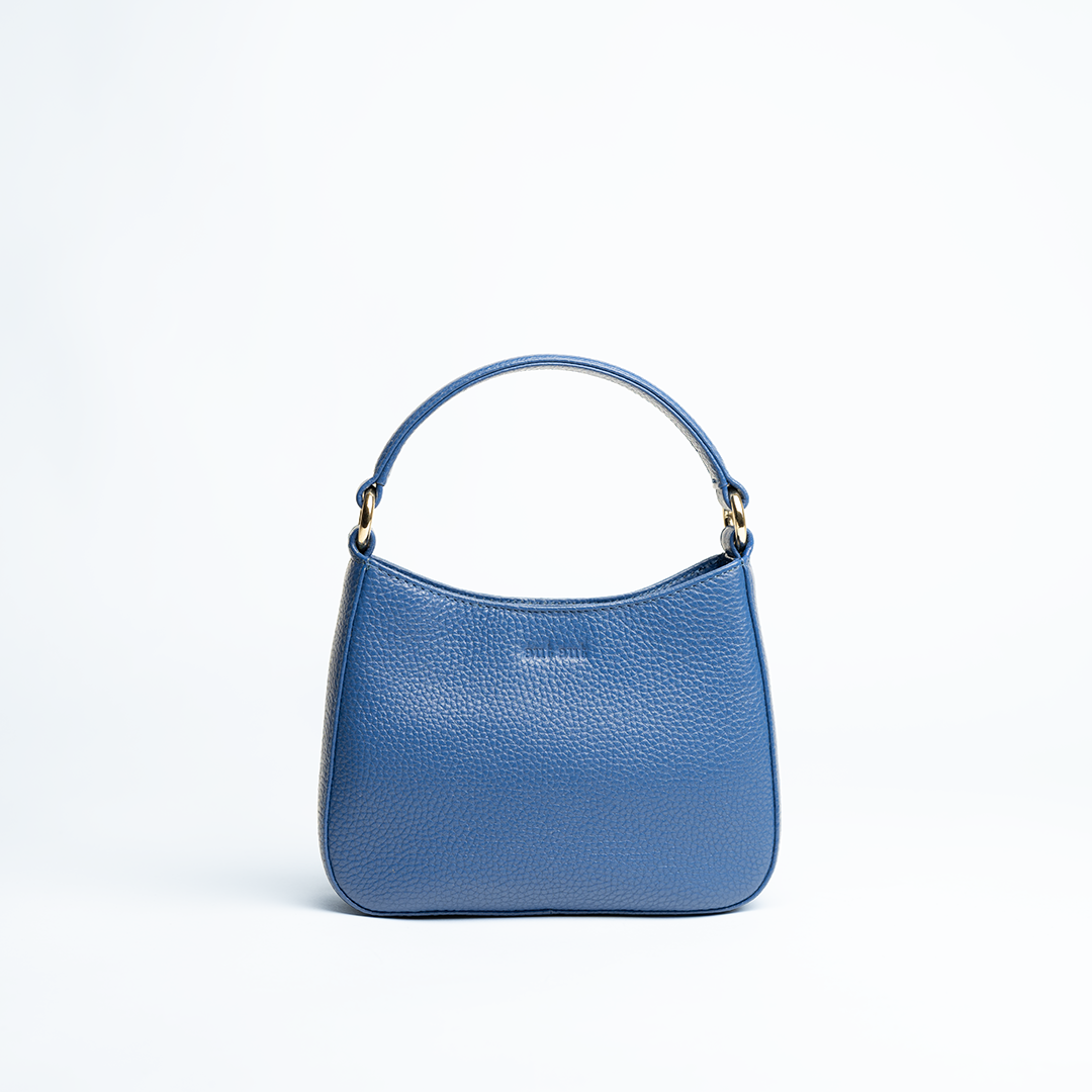Borsa mini in pelle martellata colore blu elettrico salvia artigianale Aut Aut Studio – vista frontale