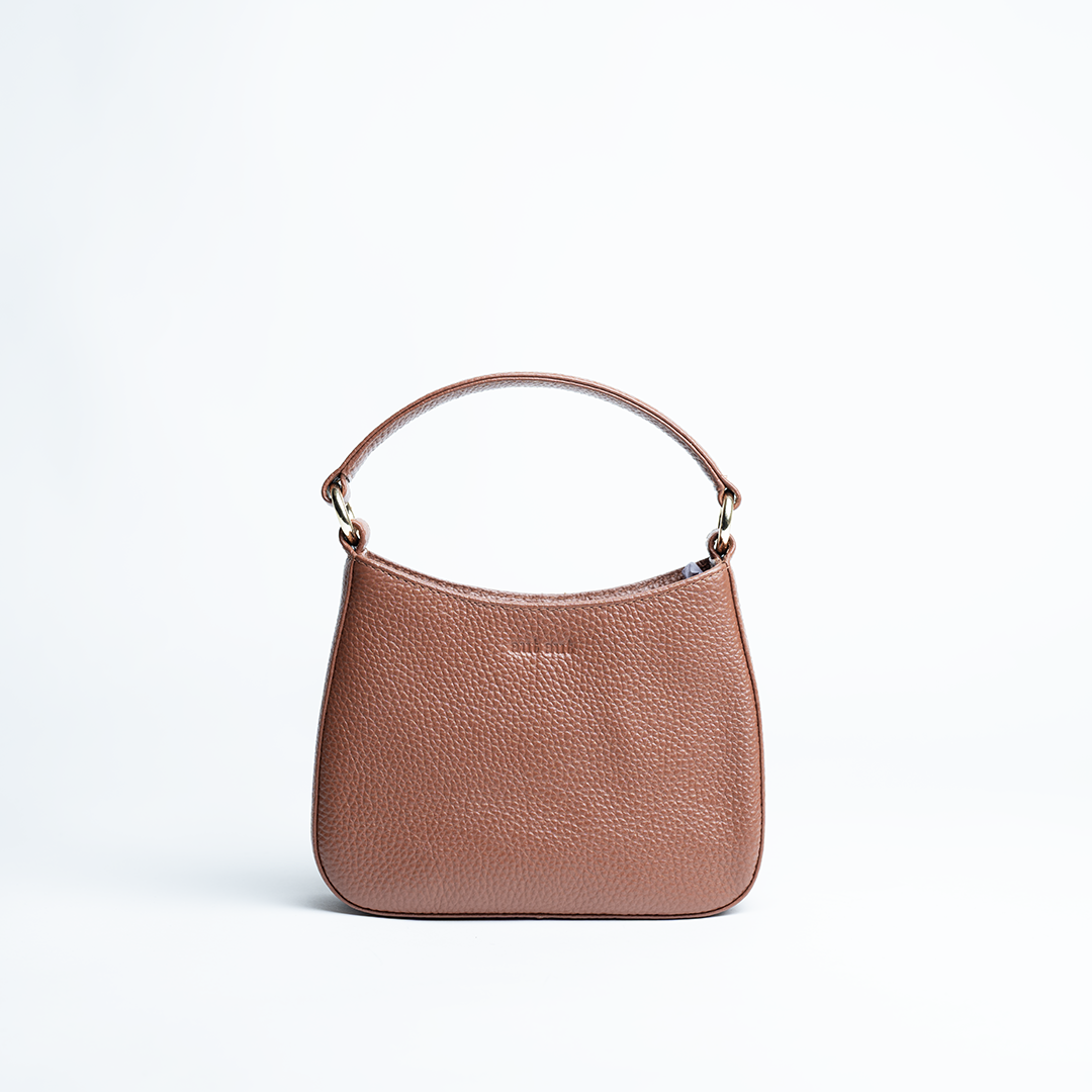 Borsa mini in pelle martellata colore camel 
 artigianale Aut Aut Studio – vista frontale