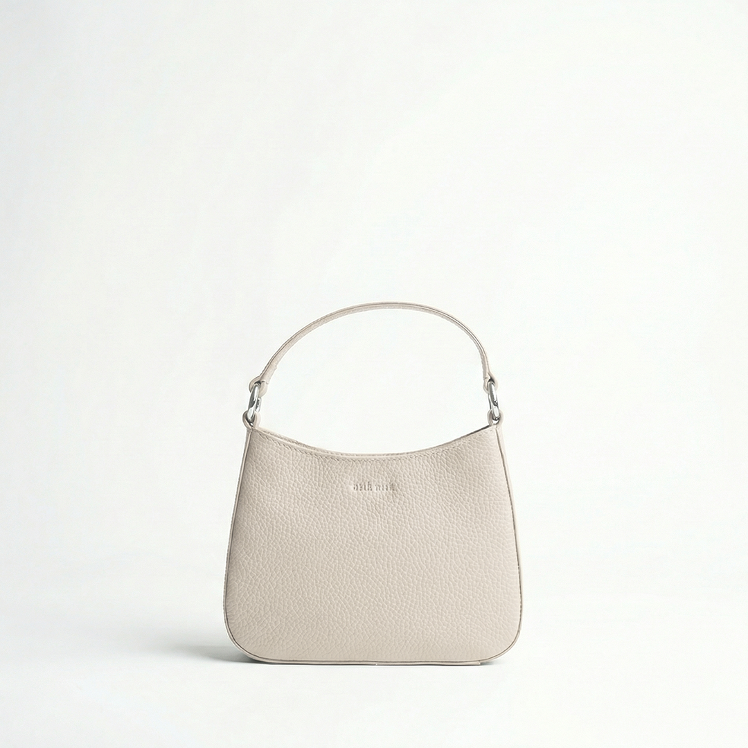 Borsa mini in pelle martellata colore iceberg artigianale Aut Aut Studio – vista frontale