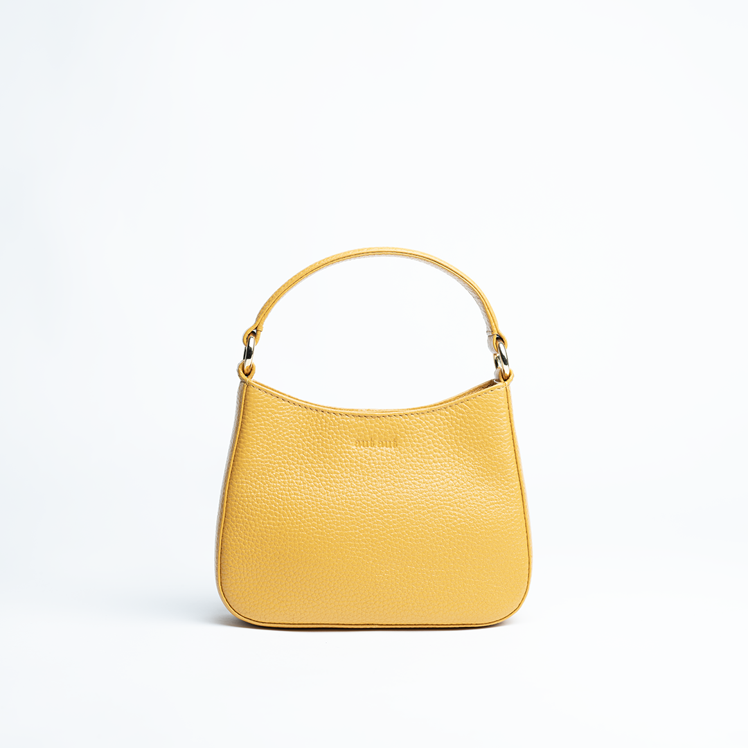Borsa mini in pelle martellata colore senape artigianale Aut Aut Studio – vista frontale