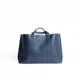 Borsa con doppio manico in pelle martellata colore blu navy artigianale Aut Aut Studio – vista frontale