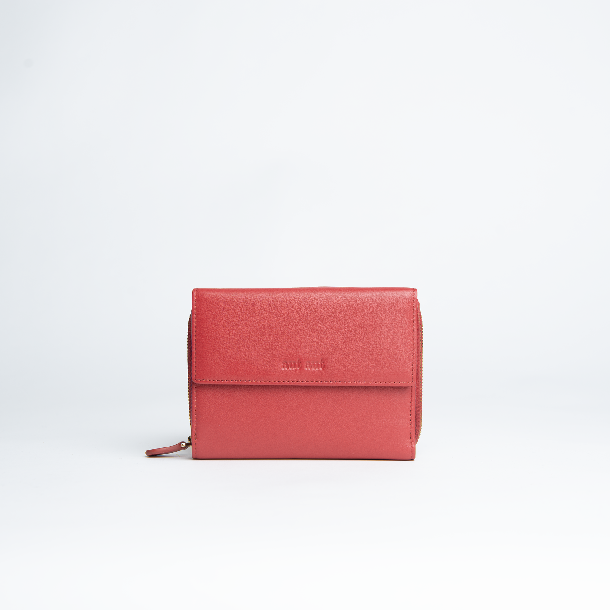 Portafoglio zip-around in pelle morbida colore rosso donna Aut Aut Studio – vista frontale