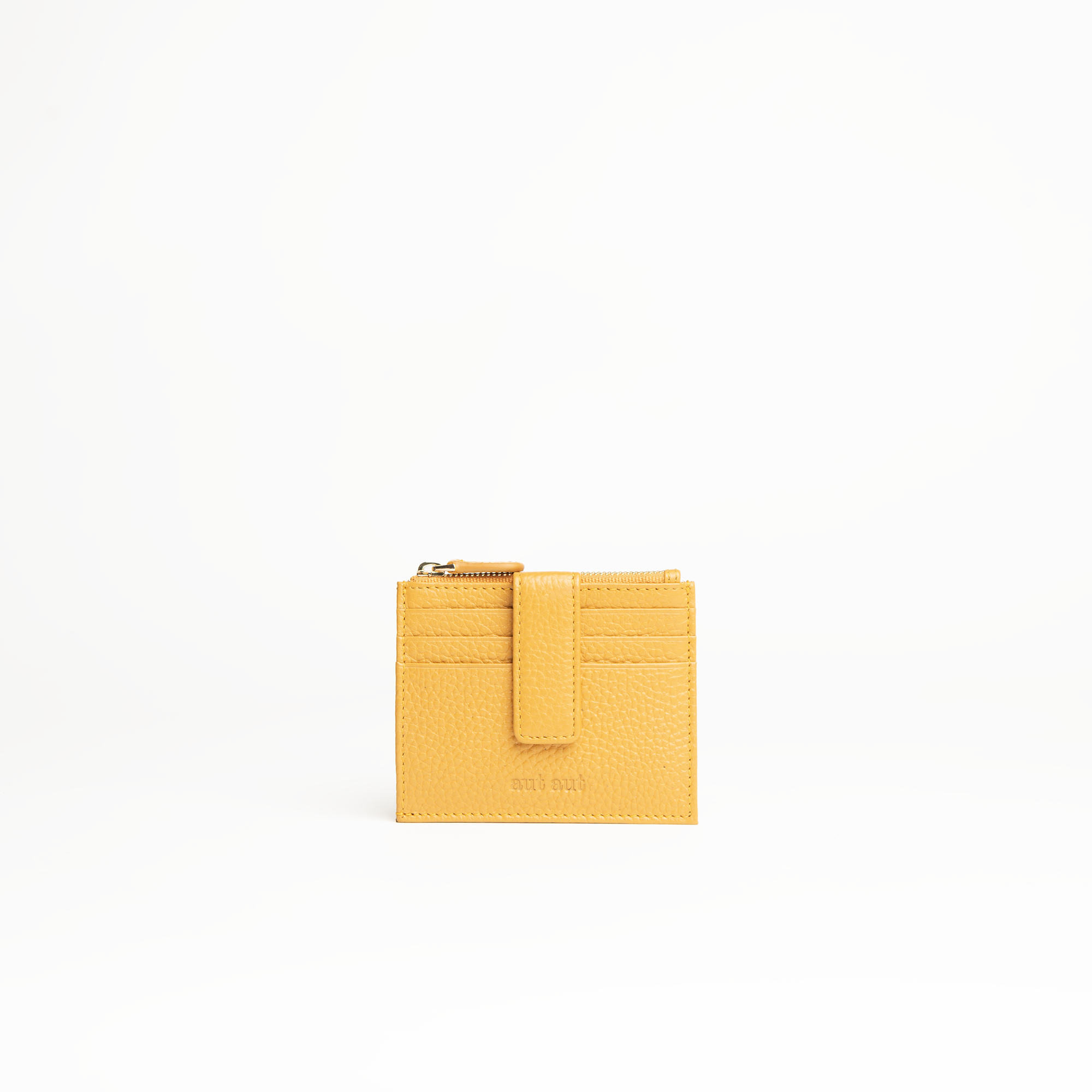 Porta carte in pelle martellata colore giallo senape uomo/donna Aut Aut Studio – vista frontale