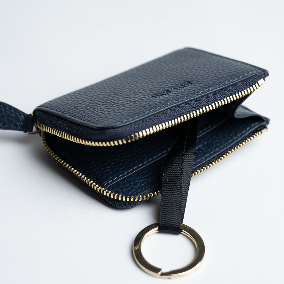 Portachiavi in pelle martellata blu navy con porta carte - MILANO #1208 AUT AUT