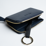 Portachiavi in pelle martellata blu navy con porta carte - MILANO #1208 AUT AUT