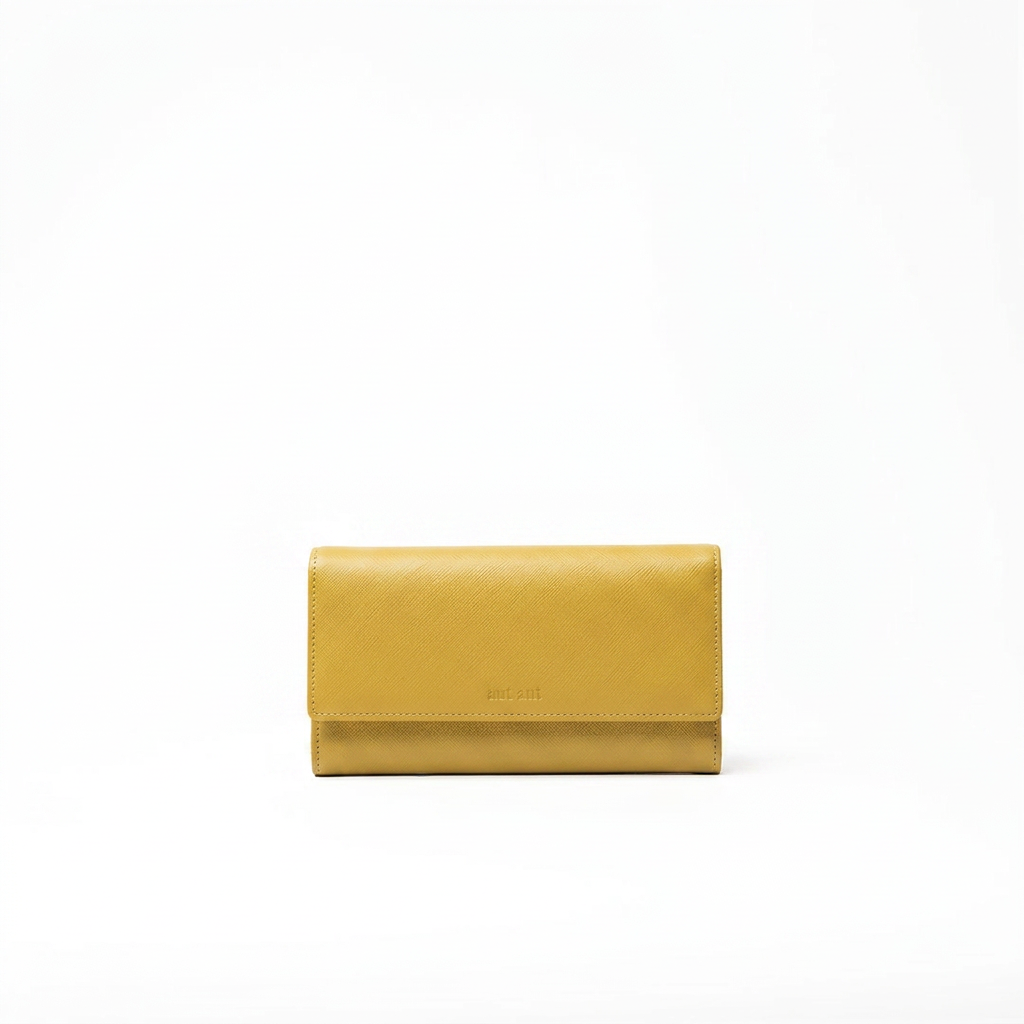 Portafoglio in pelle saffiano colore verde oliva artigianale donna protezione RFID Aut Aut Studio – vista frontale