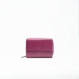 Portafoglio in pelle saffiano colore orchidea artigianale donna protezione RFID Aut Aut Studio – vista frontale