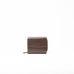 Portafoglio in pelle saffiano colore marrone cioccolato artigianale donna protezione RFID Aut Aut Studio – vista frontale