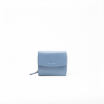 Portafoglio in pelle saffiano colore azzurro glicine artigianale donna protezione RFID Aut Aut Studio – vista frontale
