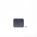 Portafoglio in pelle saffiano colore blu navy artigianale donna protezione RFID Aut Aut Studio – vista frontale