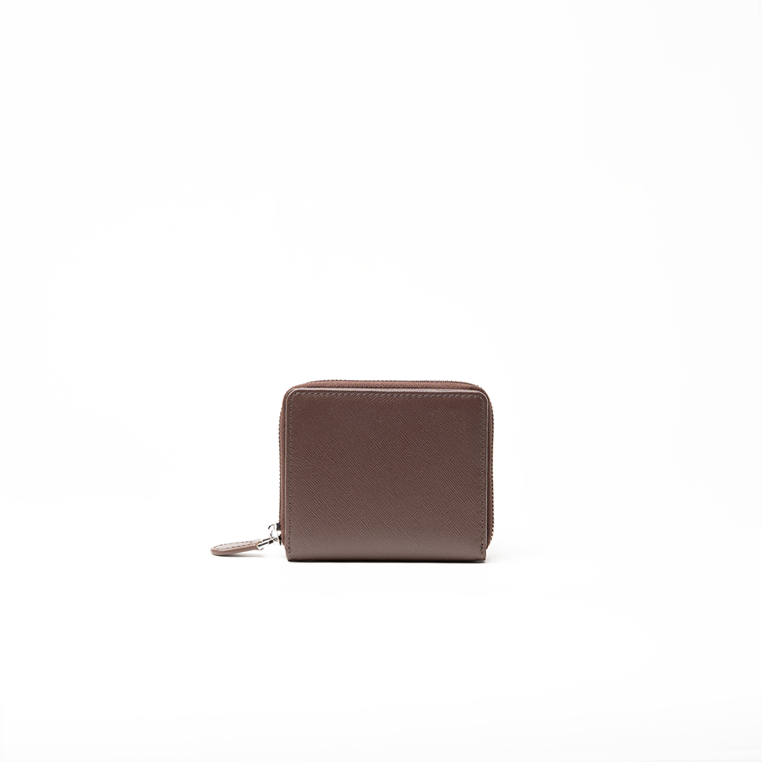 Portafoglio in pelle saffiano colore marrone cioccolato artigianale donna protezione RFID Aut Aut Studio – vista retro