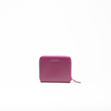 Portafoglio mini in pelle saffiano colore rosa orchidea artigianale donna protezione RFID Aut Aut Studio – vista frontale