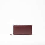 Portafoglio in pelle saffiano colore Burgundy artigianale donna protezione RFID Aut Aut Studio – vista frontale